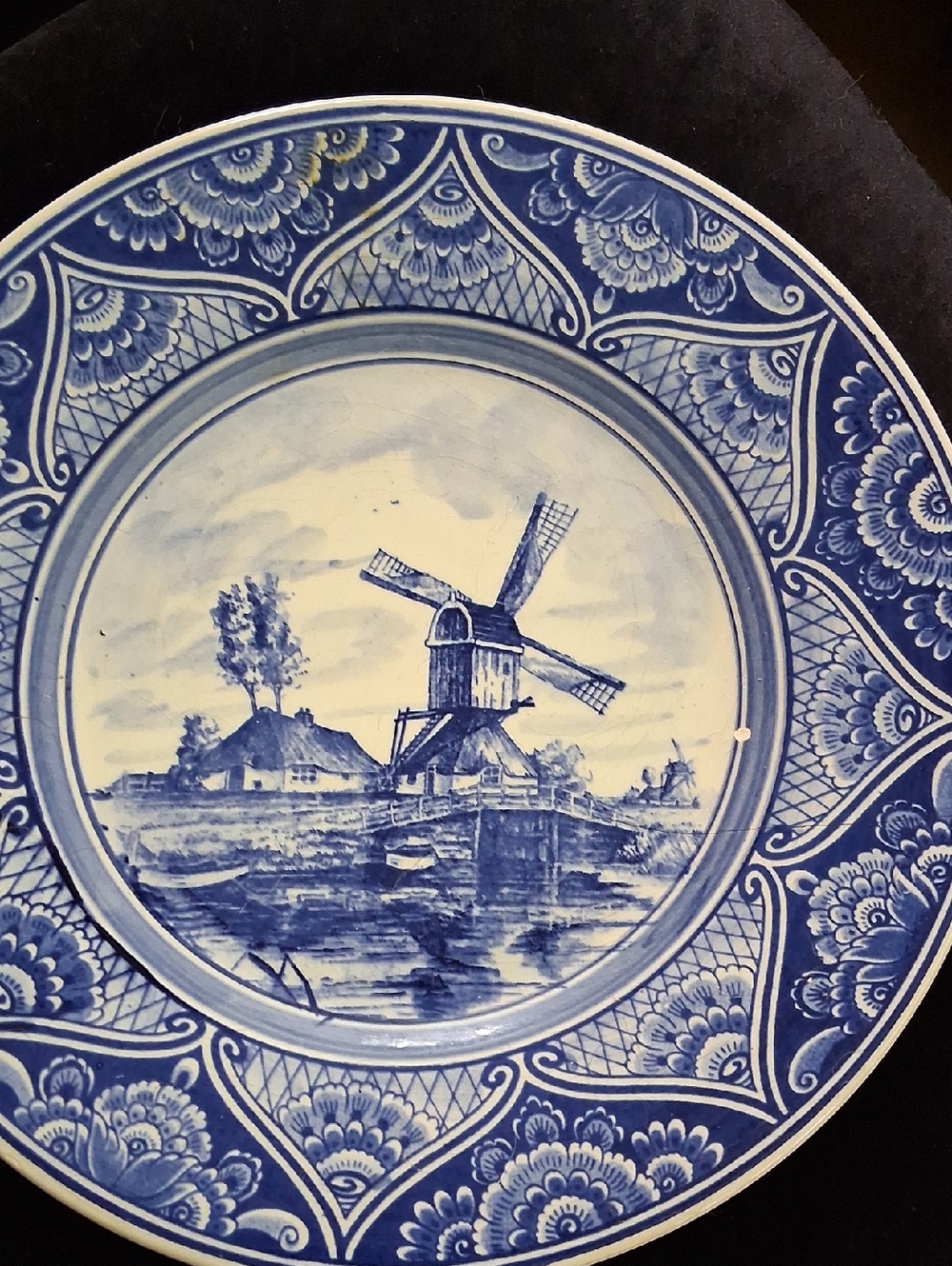 Antique Blue Delft-Style Windmill Ceramic Wall Plate - Classic Blue & White